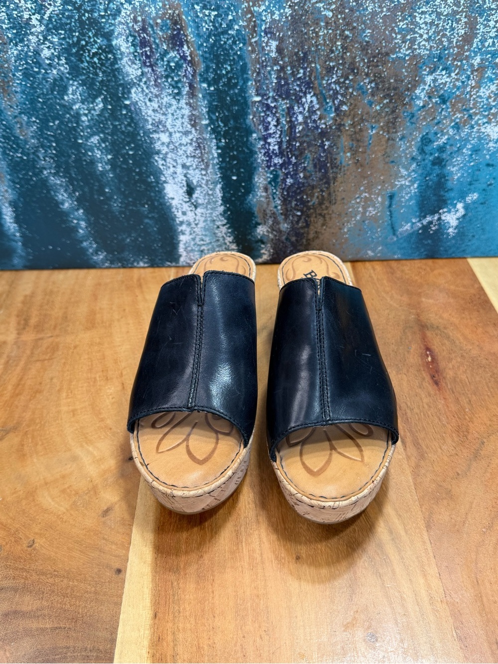 Born Vintage Y2K Boho Black Leather Cork Mule Heels (VGVC) - Picture 2 of 12